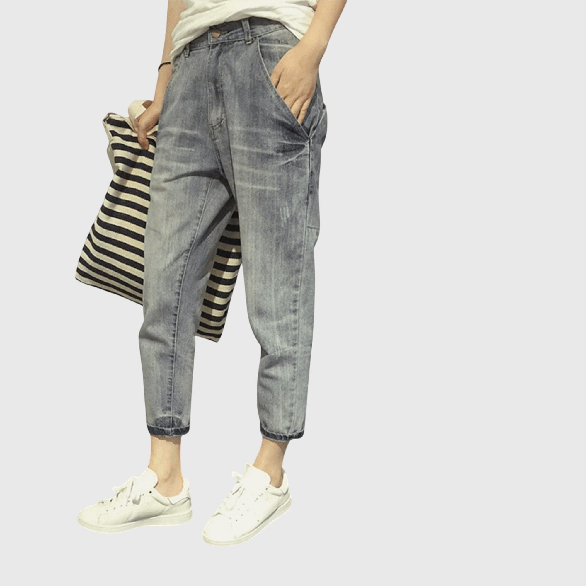 Unisex Cropped Harem Jeans - Gray