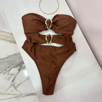 Strapless One Piece Swimsuit - Chestnut