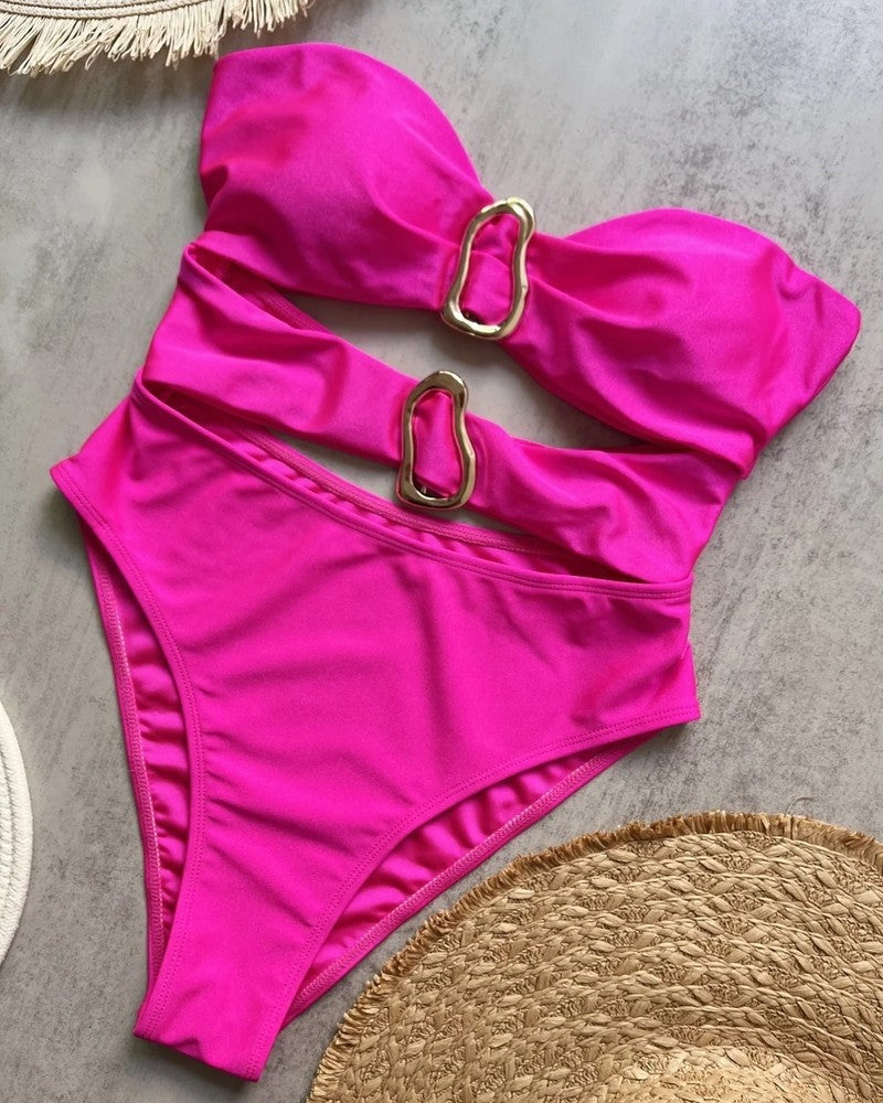 Strapless One Piece Swimsuit - Fuchsia
