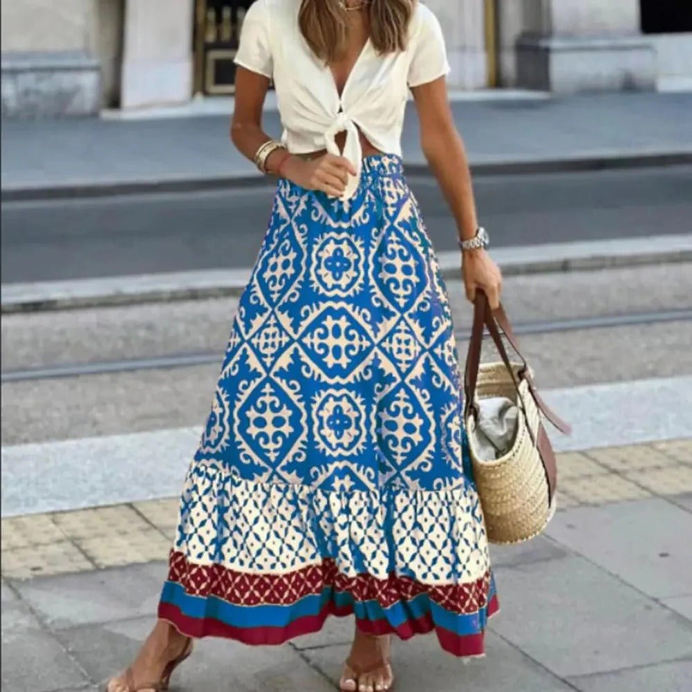 Women's Boho Maxi Skirt - Blue