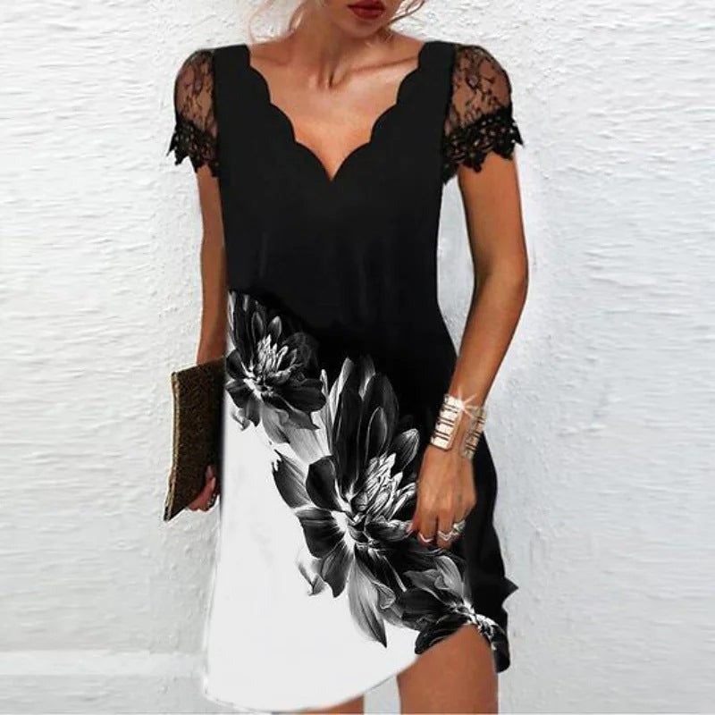 Lace Mini Dress - Black And White
