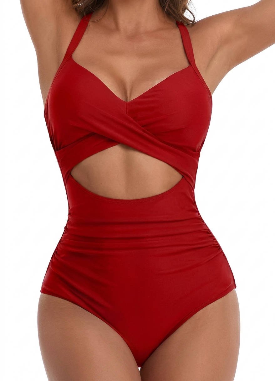 Women's Cutout One-Piece Swimsuit - Red