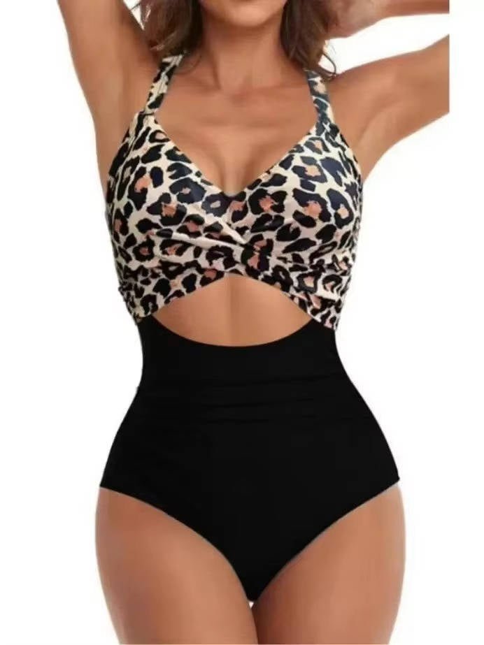 Women's Cutout One-Piece Swimsuit - Leopard