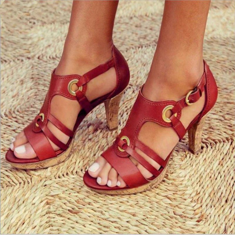 Women's Faux Leather Gladiator Sandals - Red