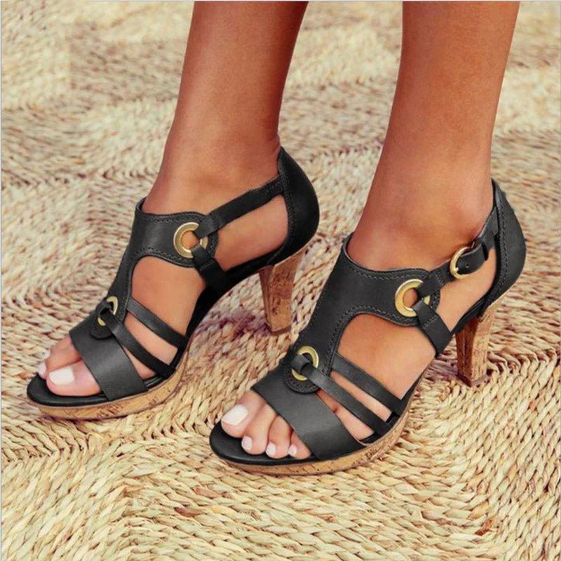 Women's Faux Leather Gladiator Sandals - Black