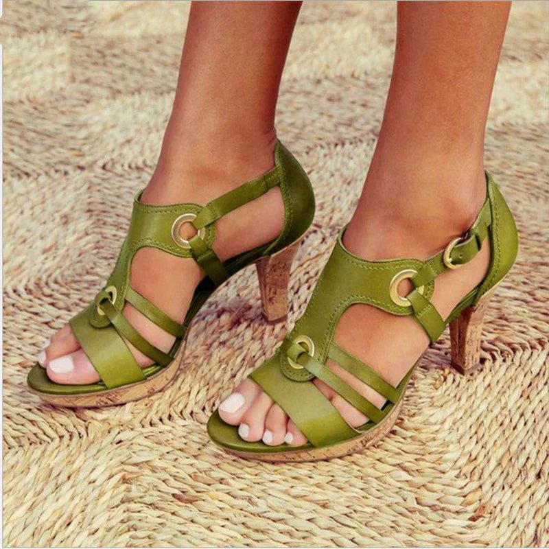 Women's Faux Leather Gladiator Sandals - Green