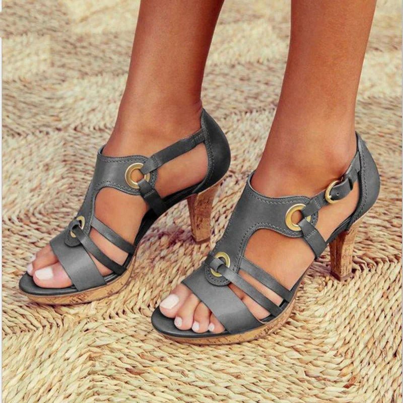 Women's Faux Leather Gladiator Sandals - Gray