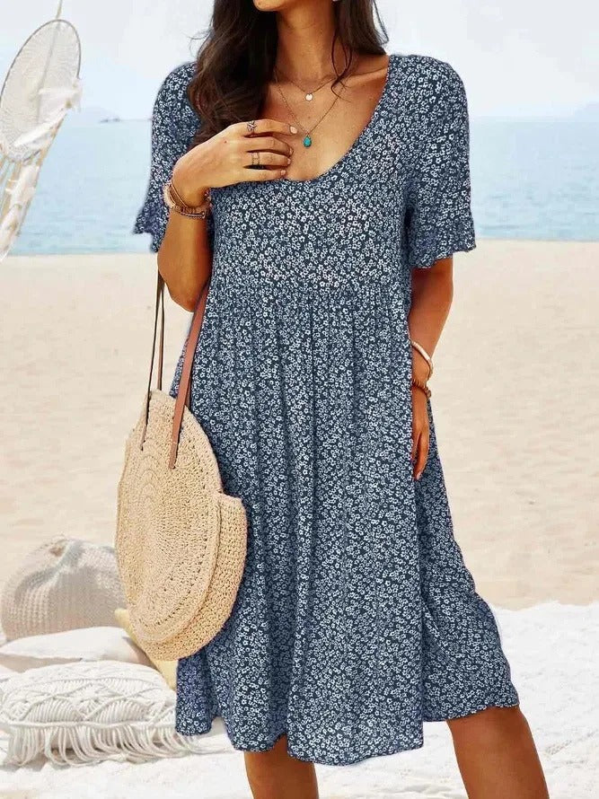 Summer Floral Midi Dress - Navy