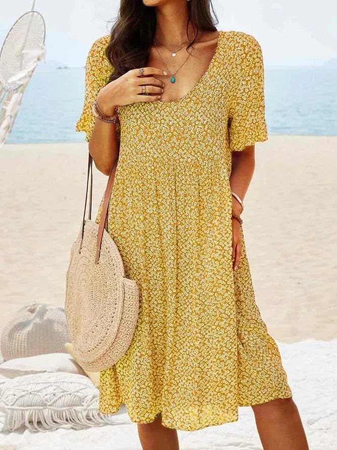 Summer Floral Midi Dress - Yellow