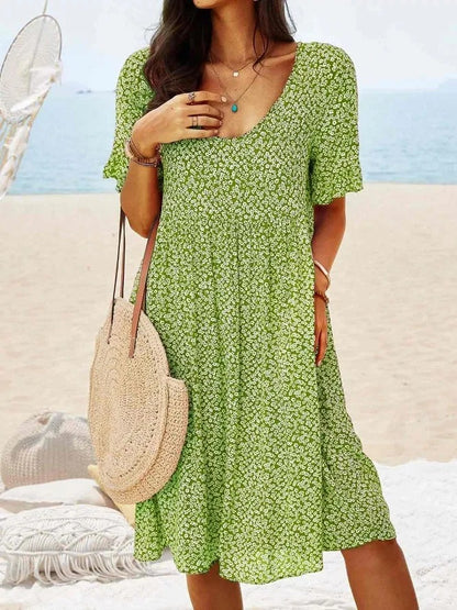 Summer Floral Midi Dress - Light Green