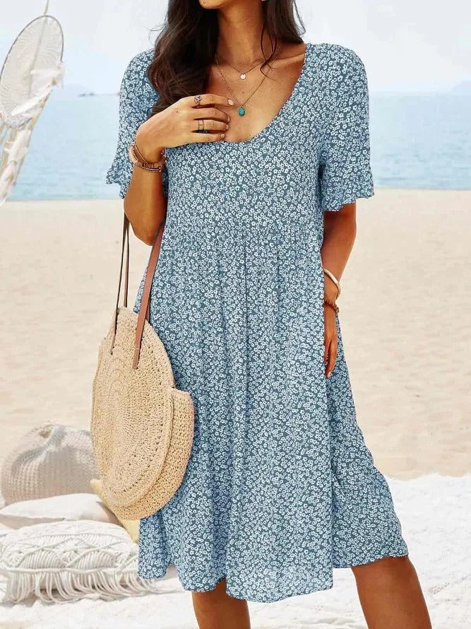Summer Floral Midi Dress - Steel Blue