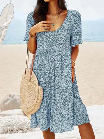 Summer Floral Midi Dress - Steel Blue
