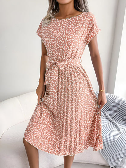Floral Pleated Midi Dress - Lotus Pink