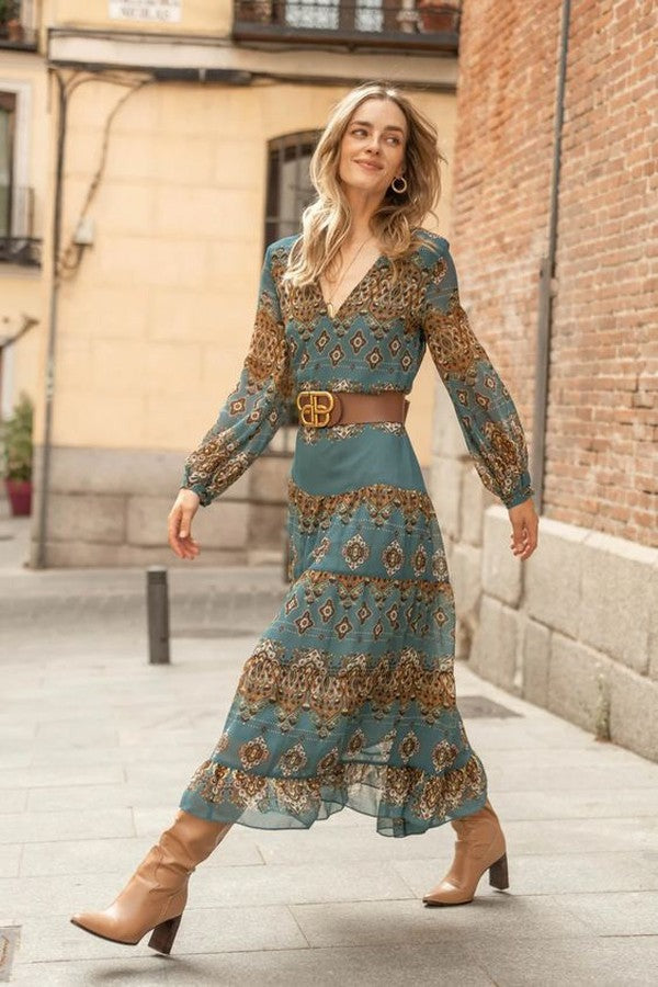 Boho Long Sleeve Midi Dress