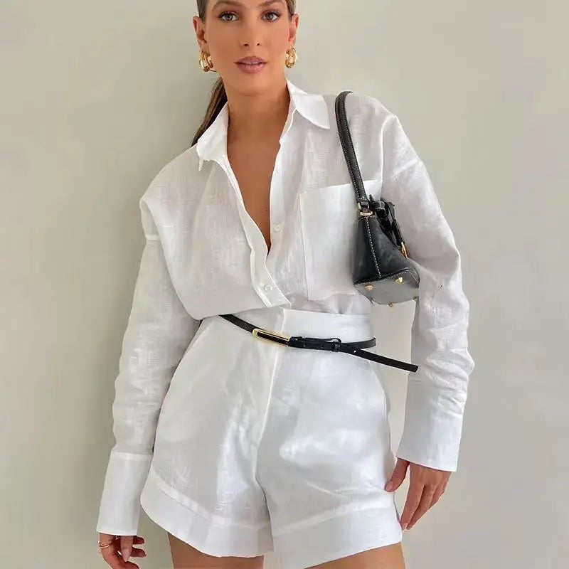 Shirt Shorts Two Piece Set - White