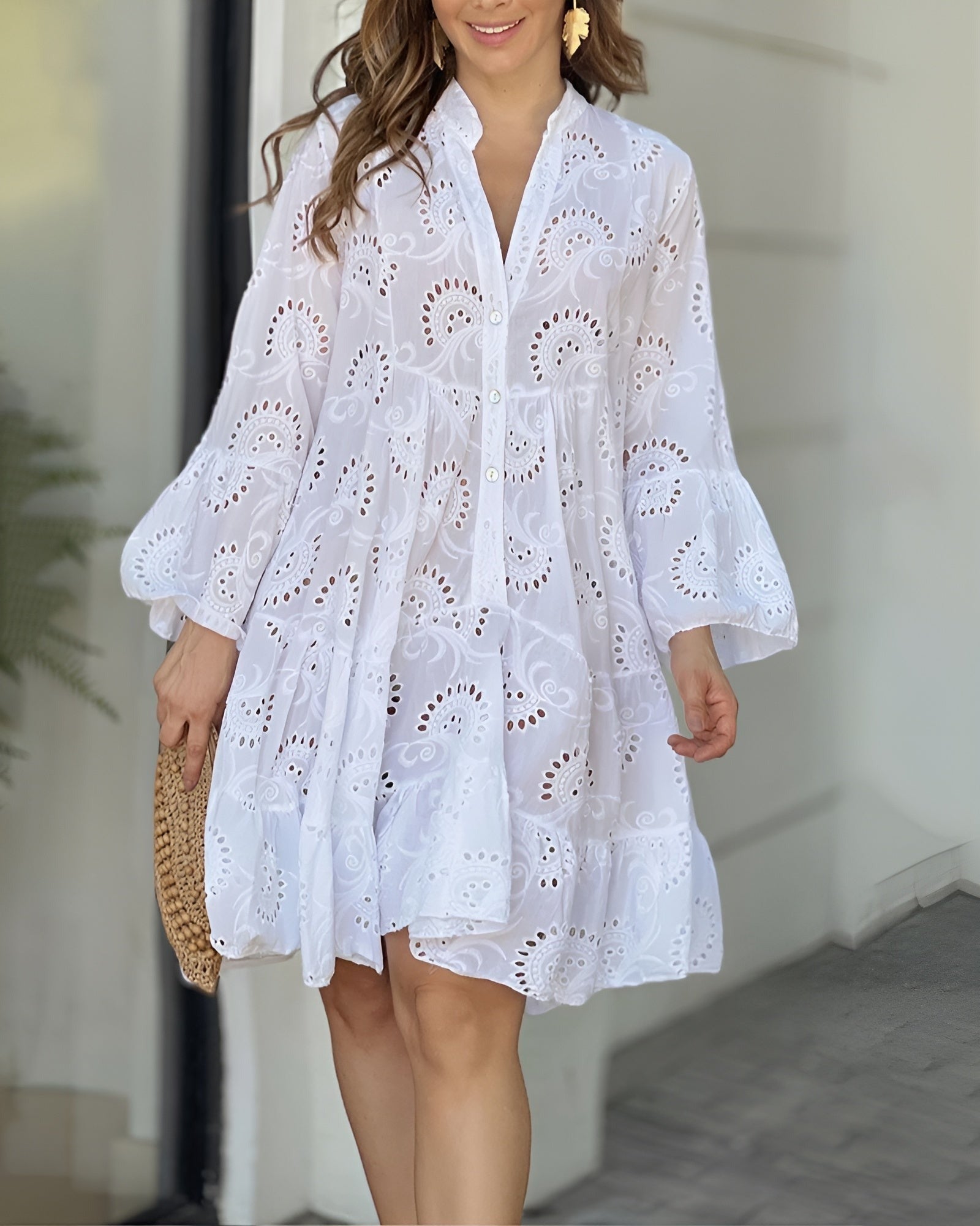 Embroidered Mini Dress - White