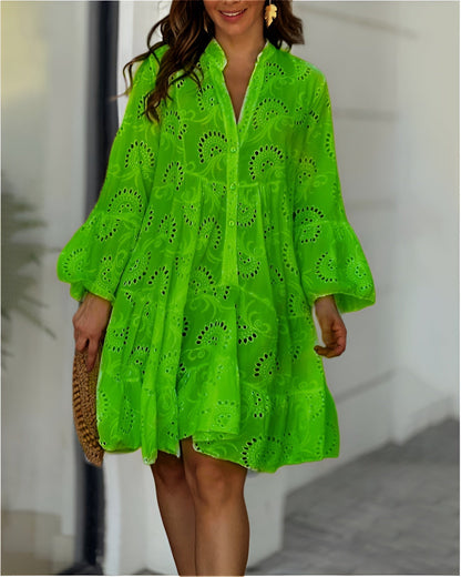 Embroidered Mini Dress - Green