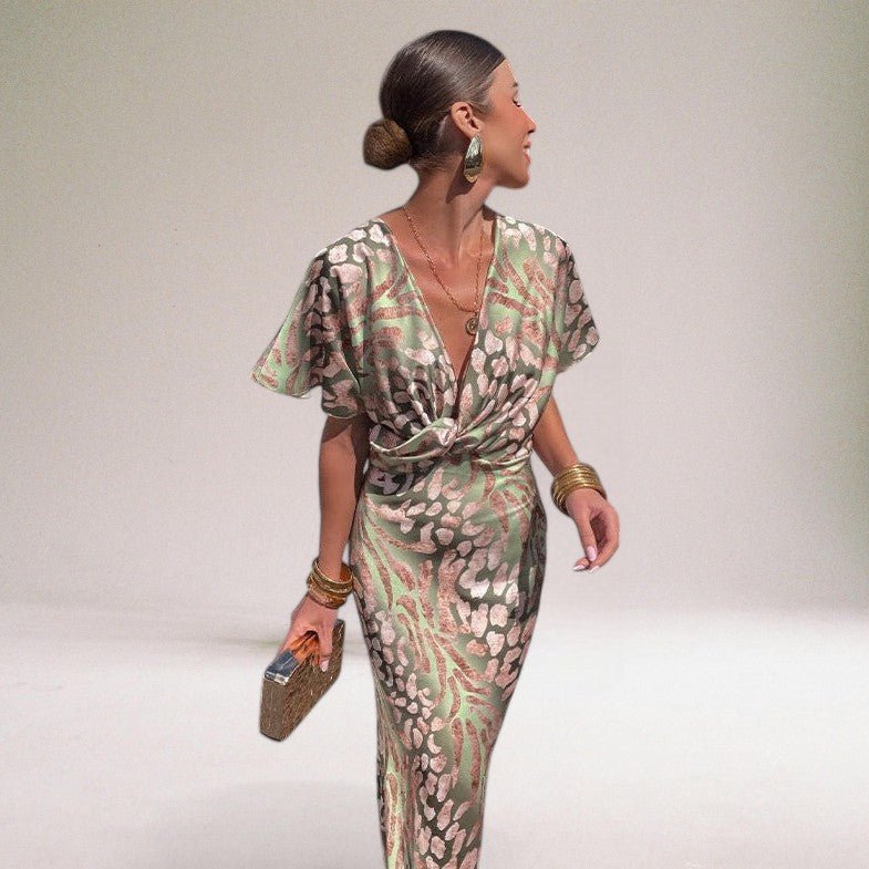 Women's Leopard Satin Maxi Dress