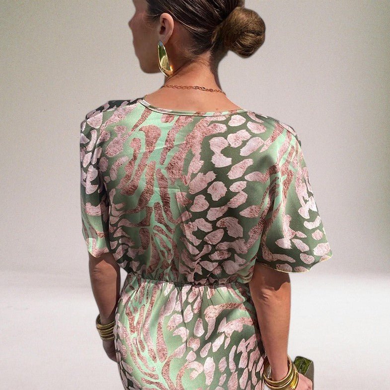 Women's Leopard Satin Maxi Dress