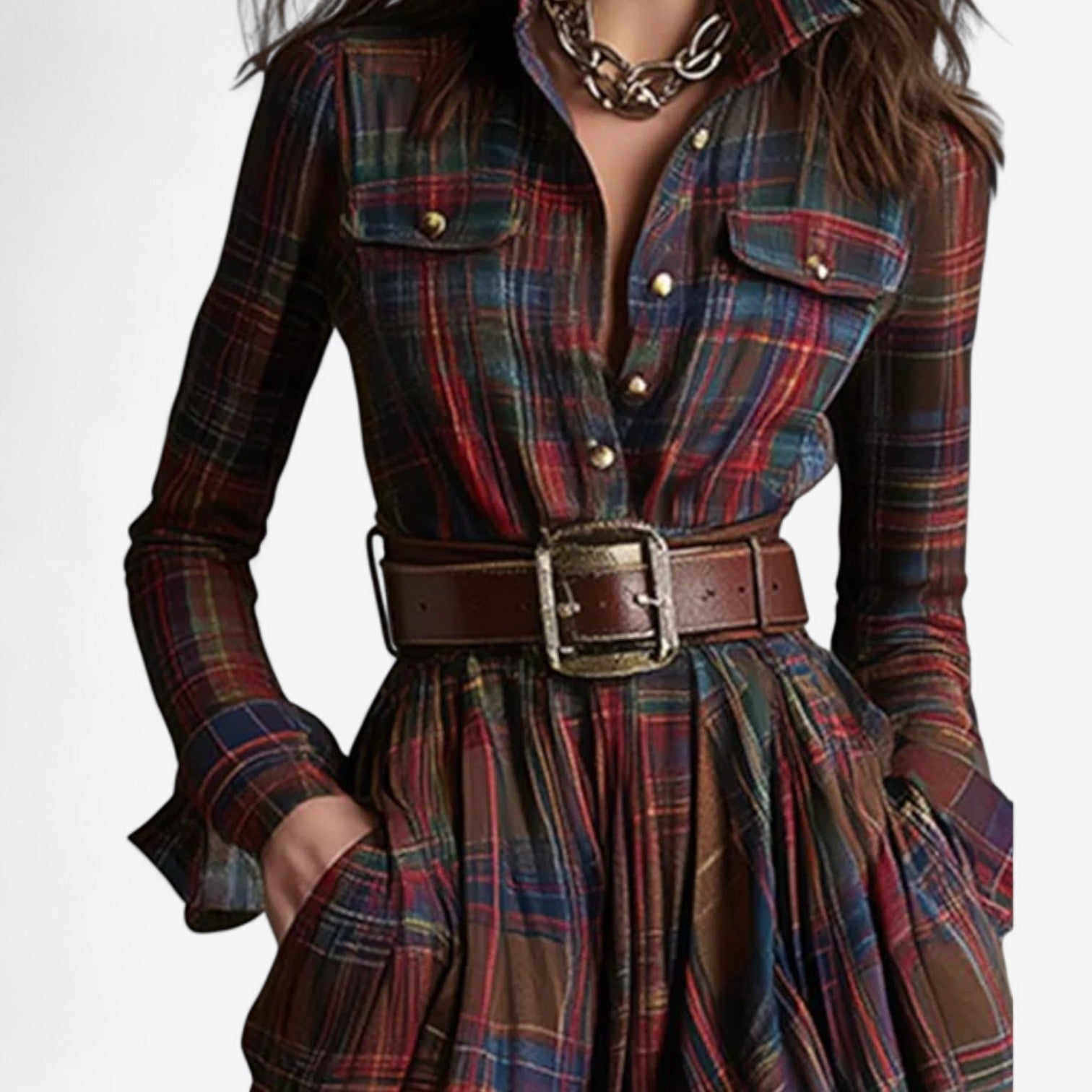 Plaid Maxi Shirt Dress