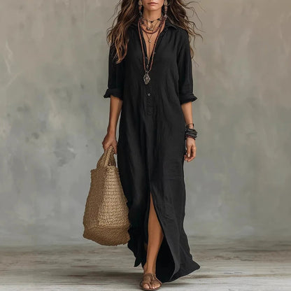 Long Sleeve Maxi Shirt Dress - Black