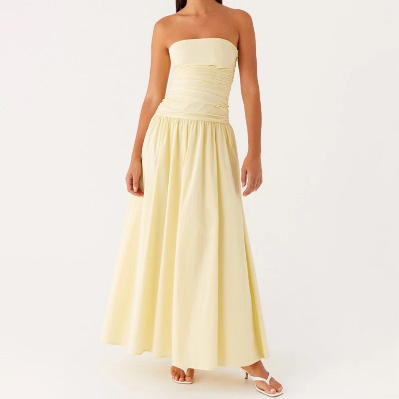 Strapless Floral Maxi Dress - Yellow