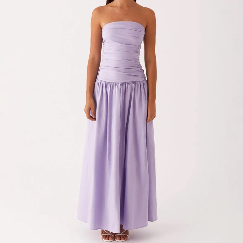 Strapless Floral Maxi Dress - Lavender