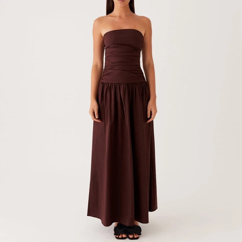 Strapless Floral Maxi Dress - Brown