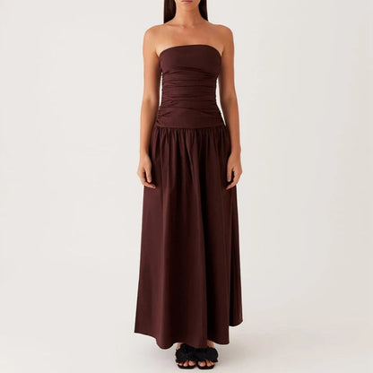 Strapless Floral Maxi Dress - Brown