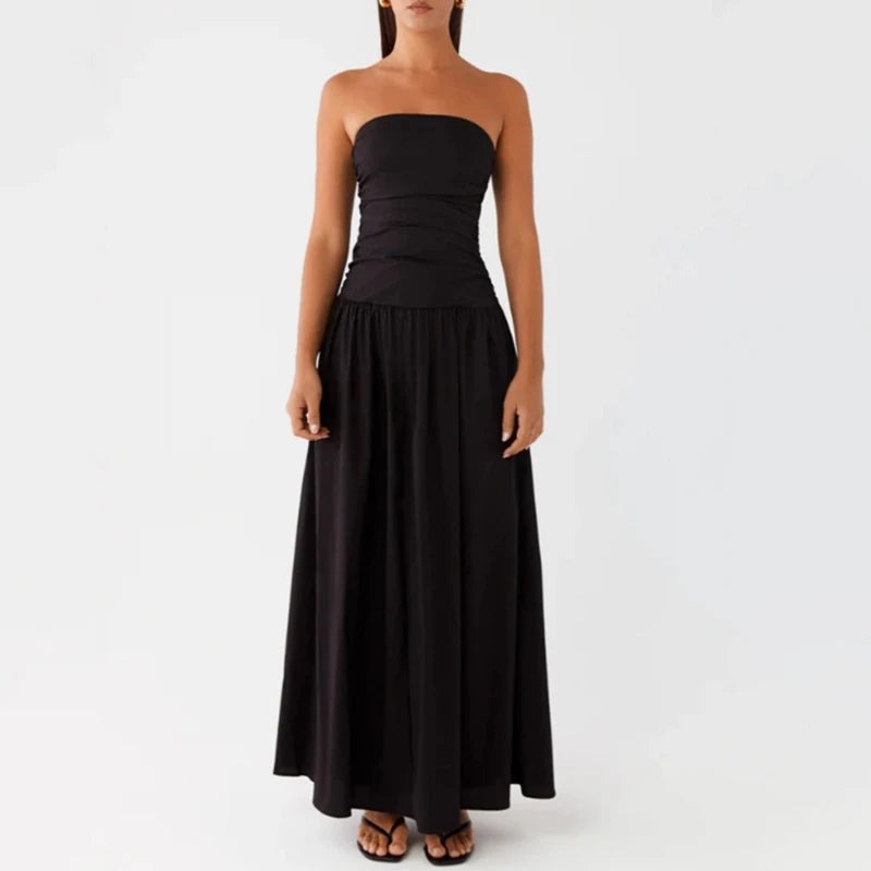 Strapless Floral Maxi Dress - Black