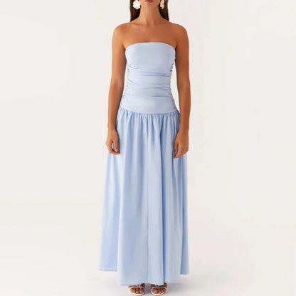 Strapless Floral Maxi Dress - Sky Blue