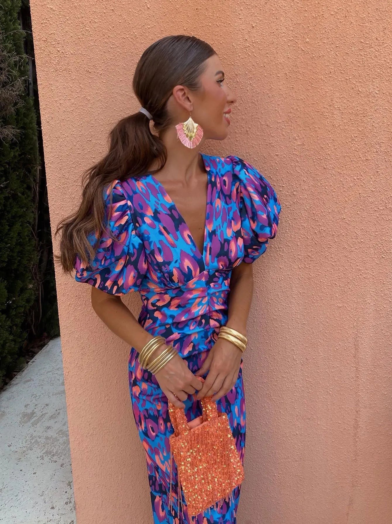 Puff Sleeve Midi Dress