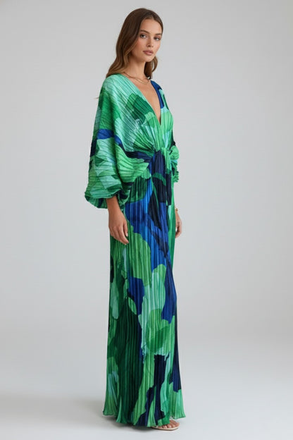 Printed Pleated Maxi Dress