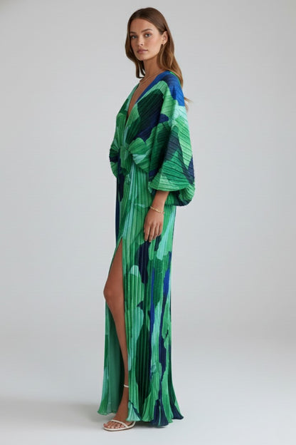 Printed Pleated Maxi Dress