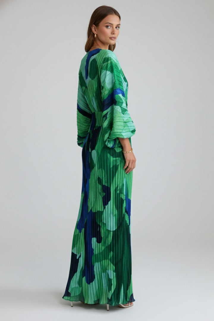 Printed Pleated Maxi Dress