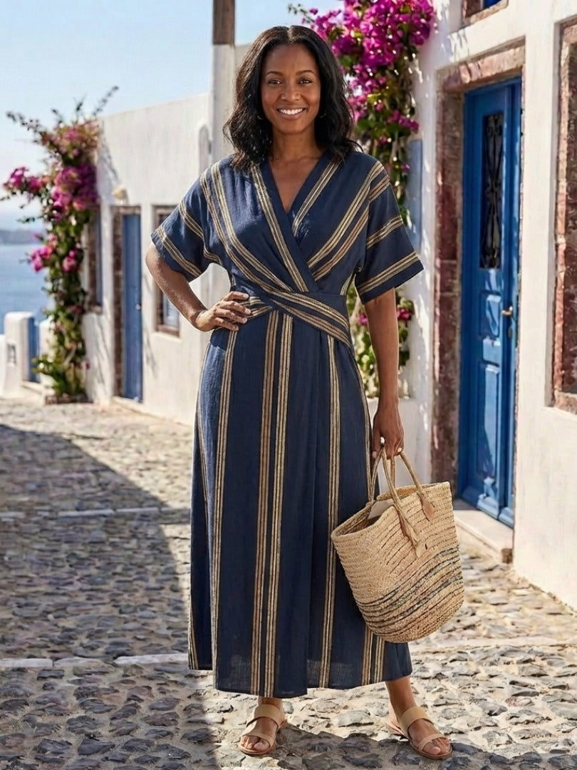 Striped Wrap Maxi Dress