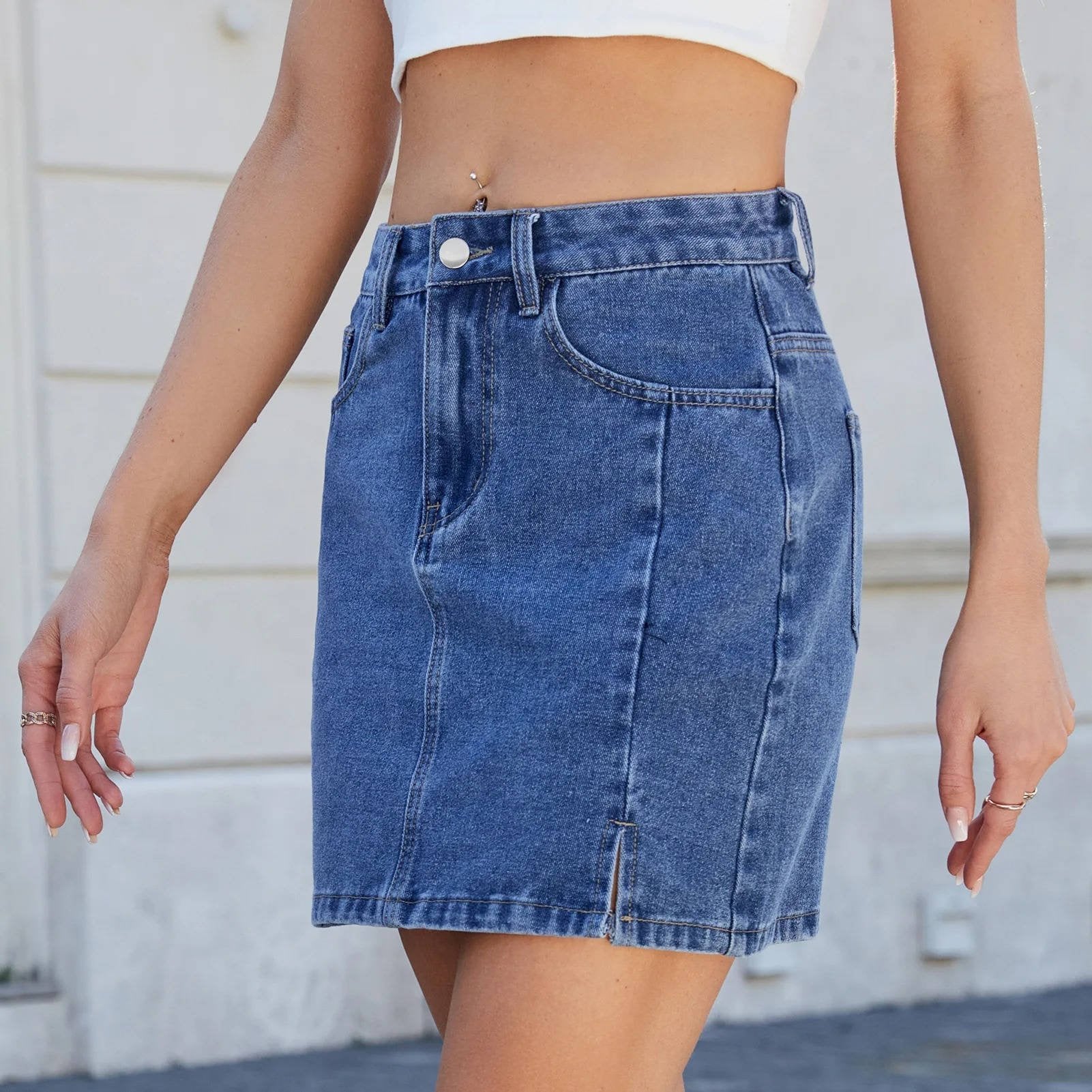 Women's High-Waisted Denim Mini Skirt