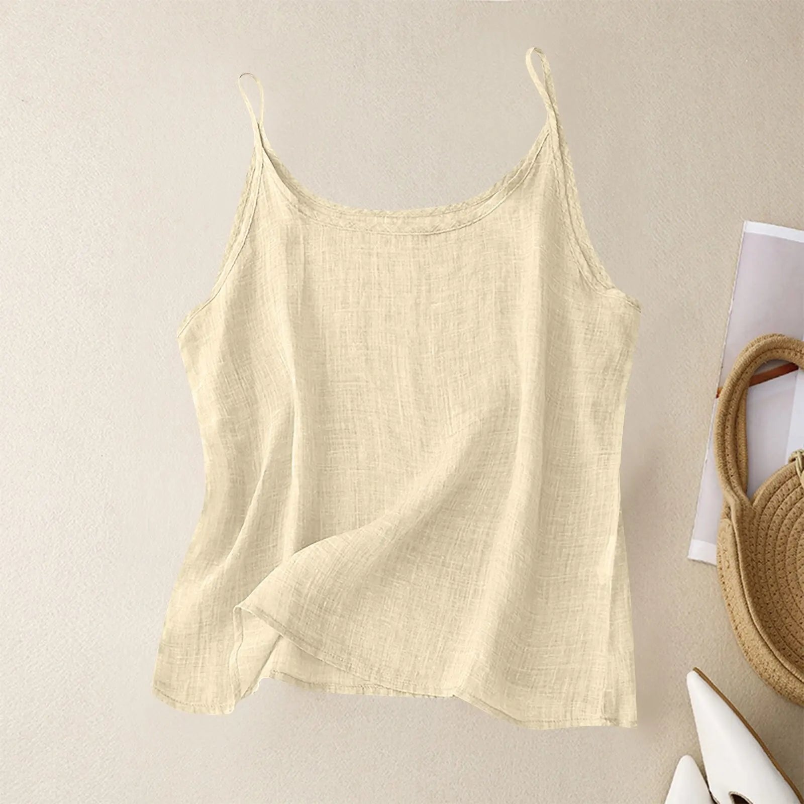 Women's Scoop-Neck Linen Camisole - Beige