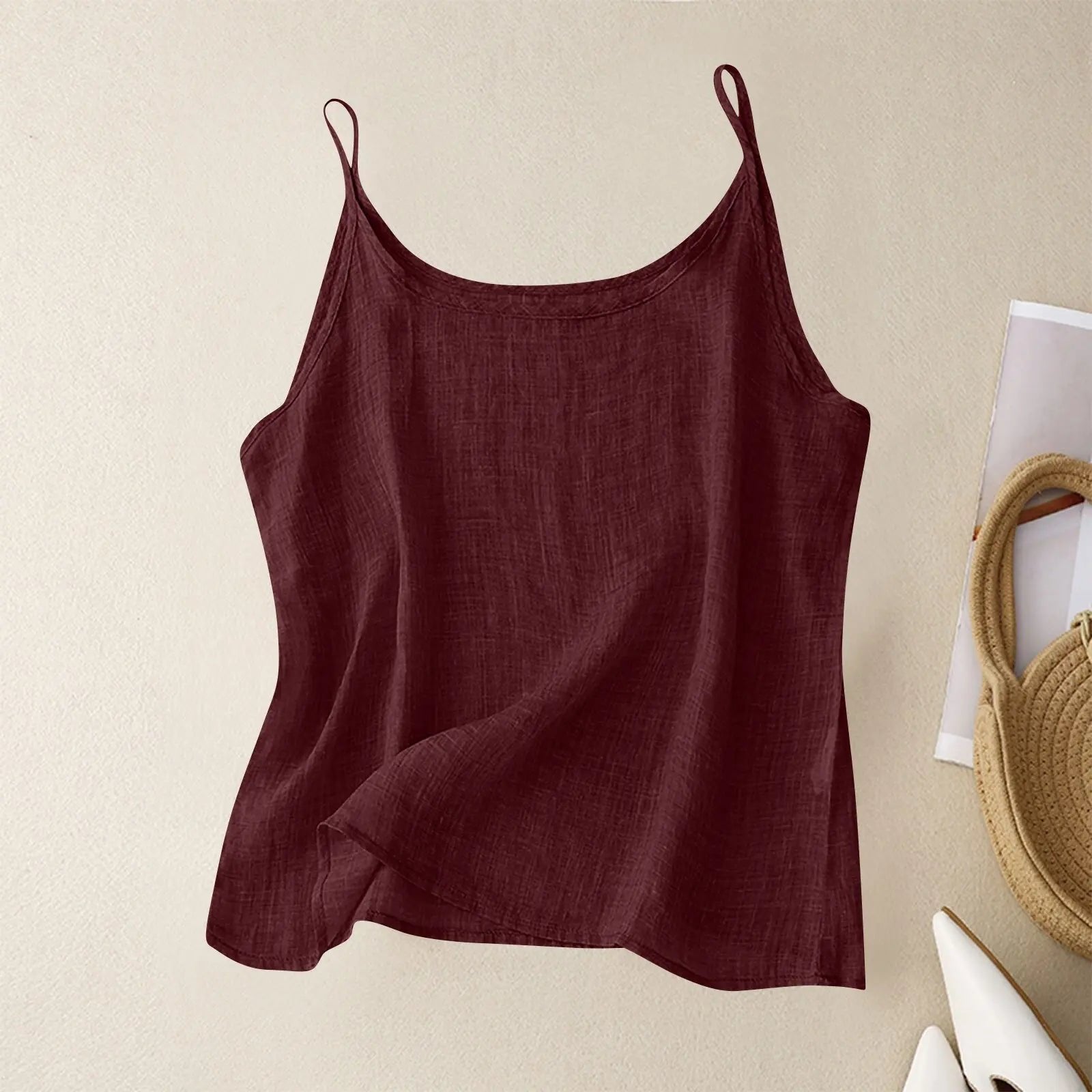 Women's Scoop-Neck Linen Camisole - Burgundy