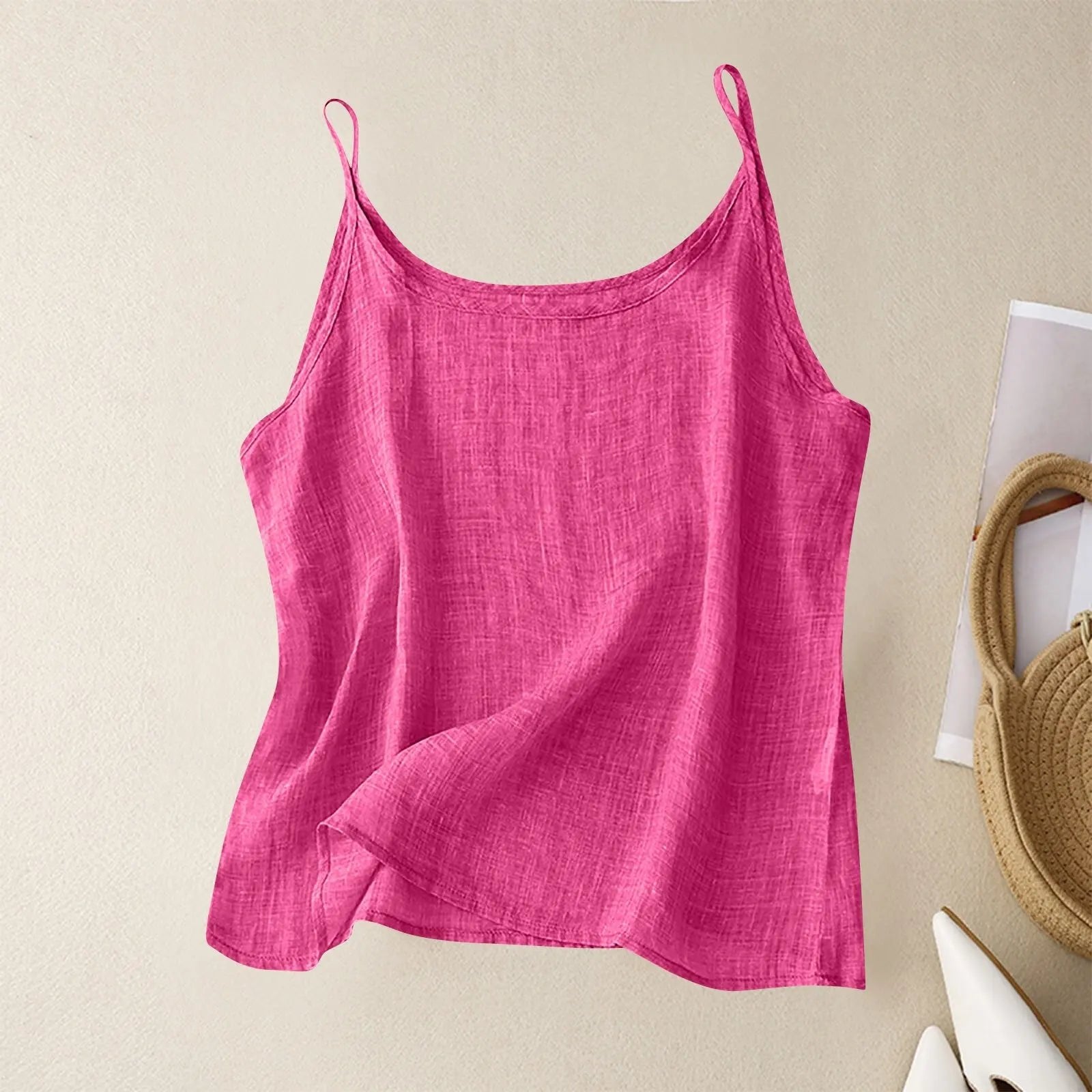 Women's Scoop-Neck Linen Camisole - Pink