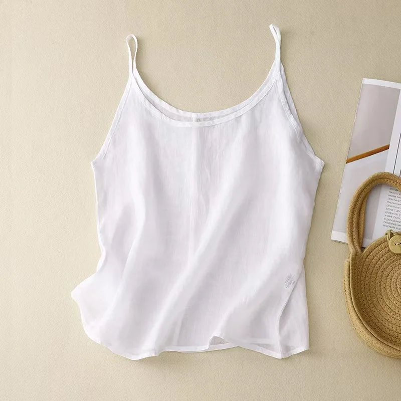 Women's Scoop-Neck Linen Camisole - White