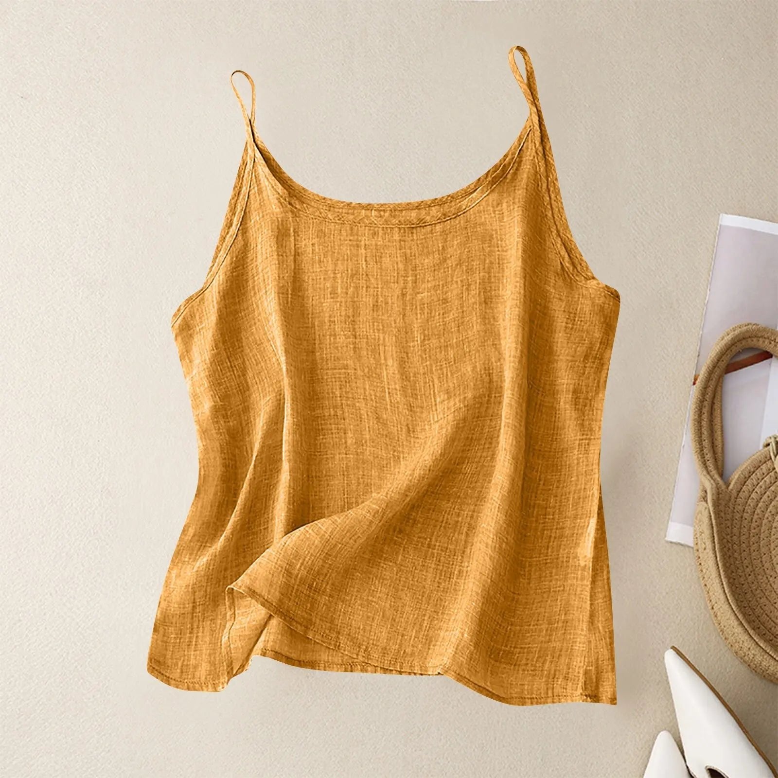 Women's Scoop-Neck Linen Camisole - Yellow