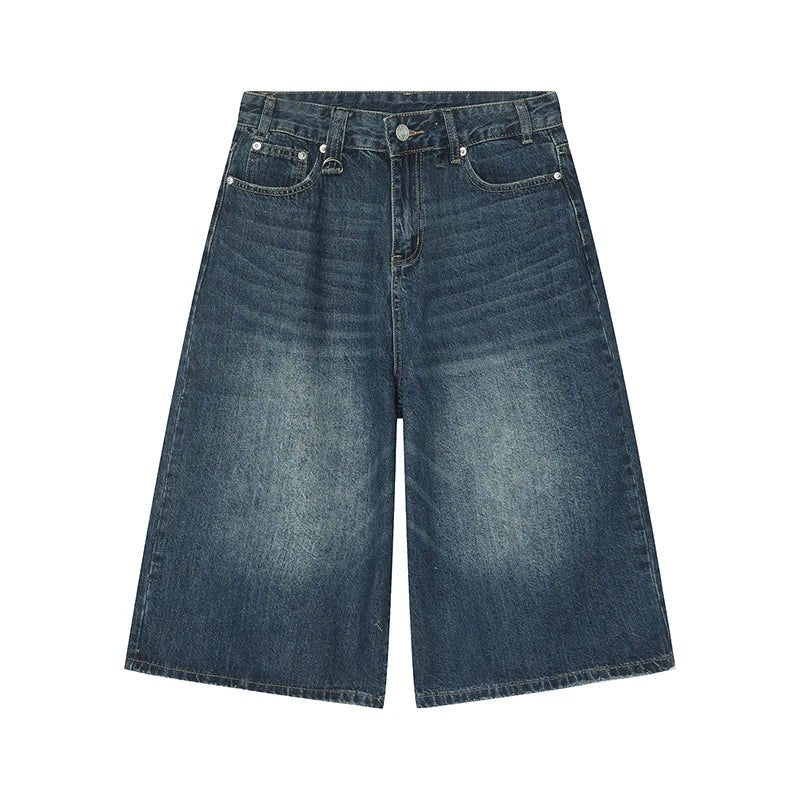 Unisex Wide-Leg Denim Shorts - Blue