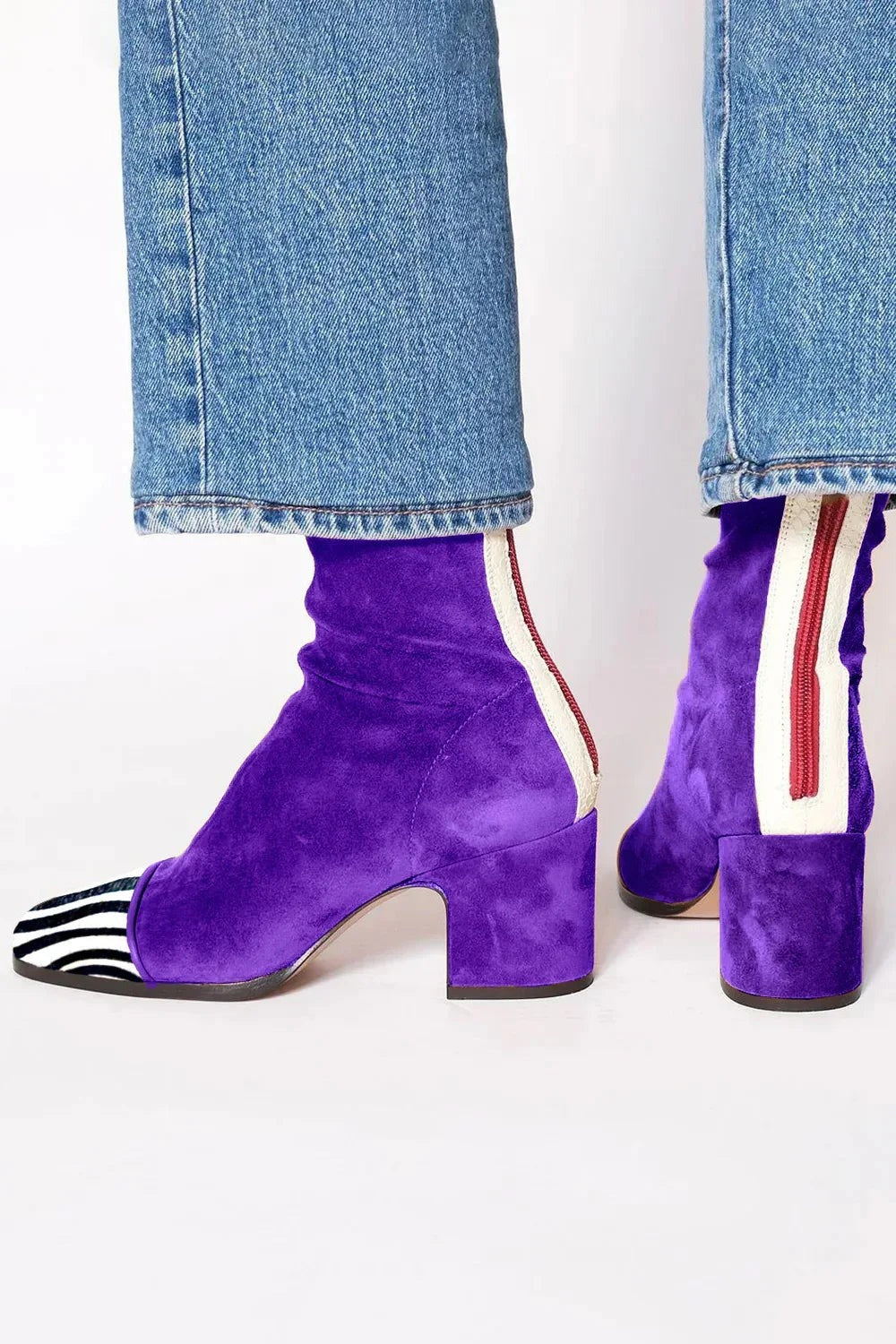 Block Heel Ankle Boots - Purple