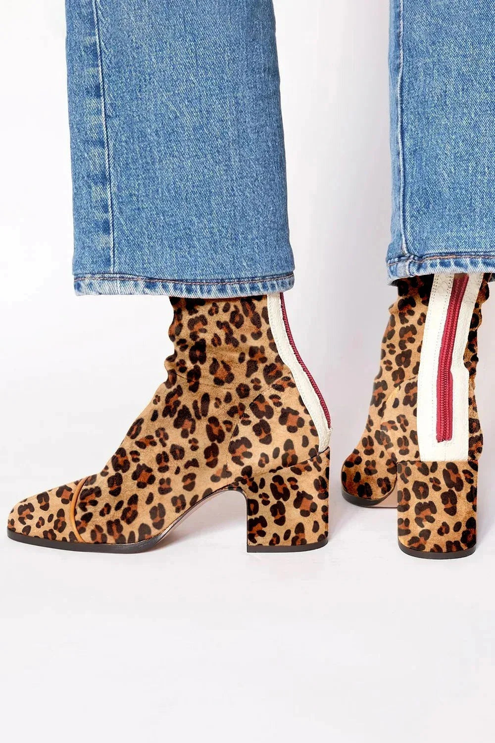 Block Heel Ankle Boots - Leopard-print