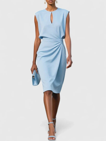 Cocktail Ruched Midi Dress - Light Blue
