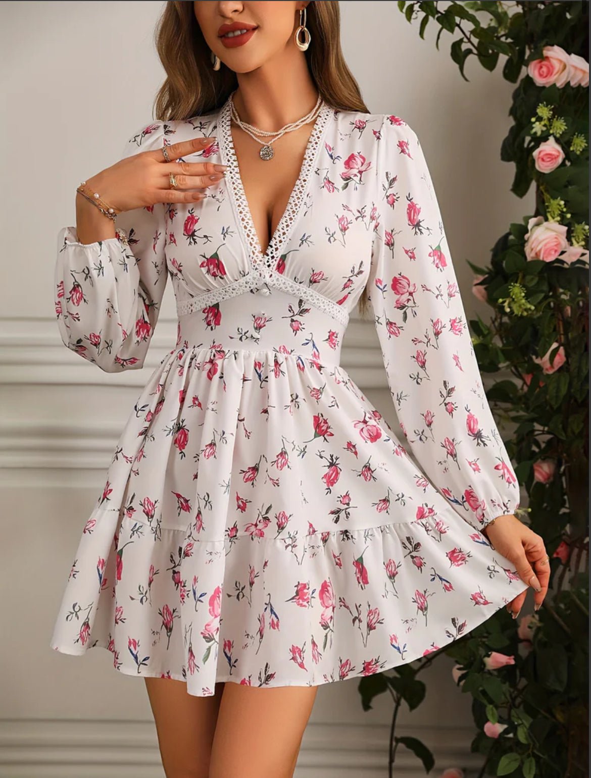 Women's Floral V-Neck Mini Dress