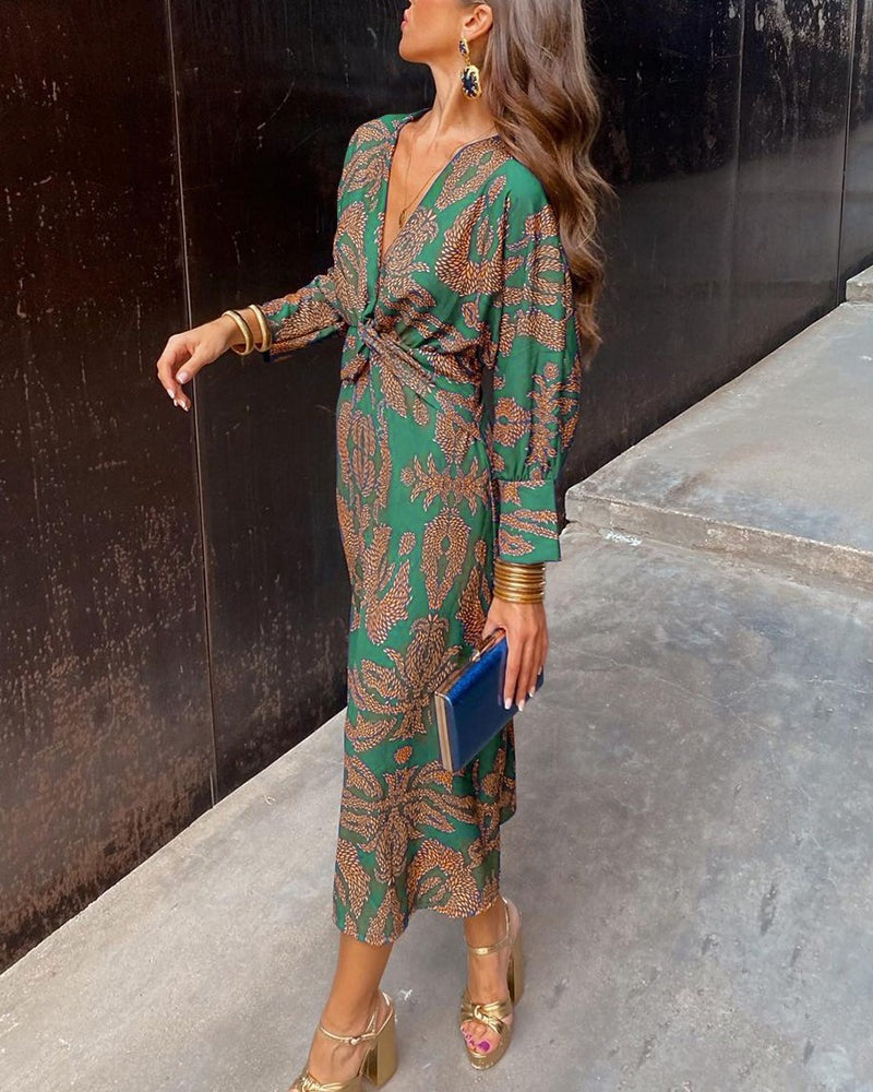 Floral Wrap Midi Dress - Green