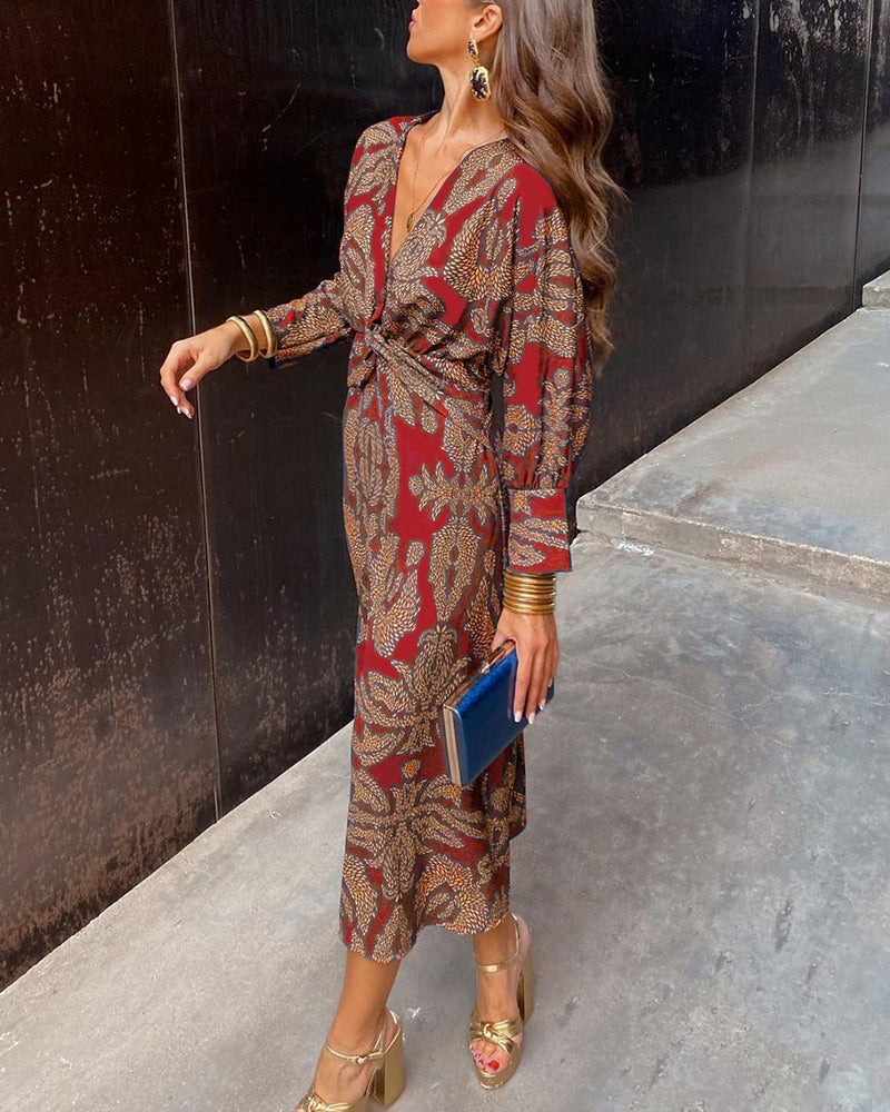 Floral Wrap Midi Dress - Red