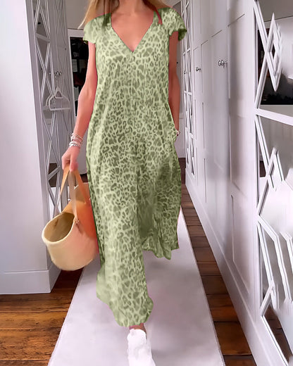 Leopard Print Maxi Dress - Dark Green